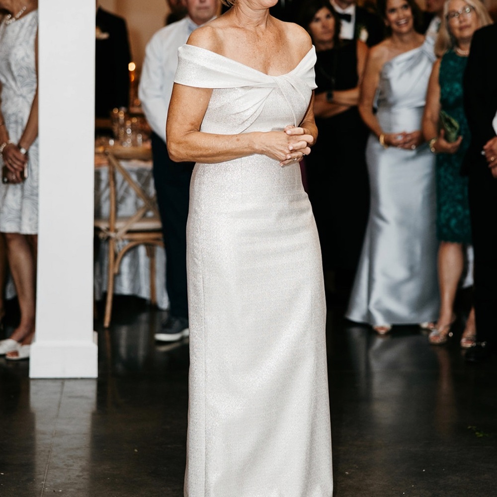 Champagne Off-Shoulder Cap Sleeve Wedding Gown: Teri Jon by Rickie Freeman
